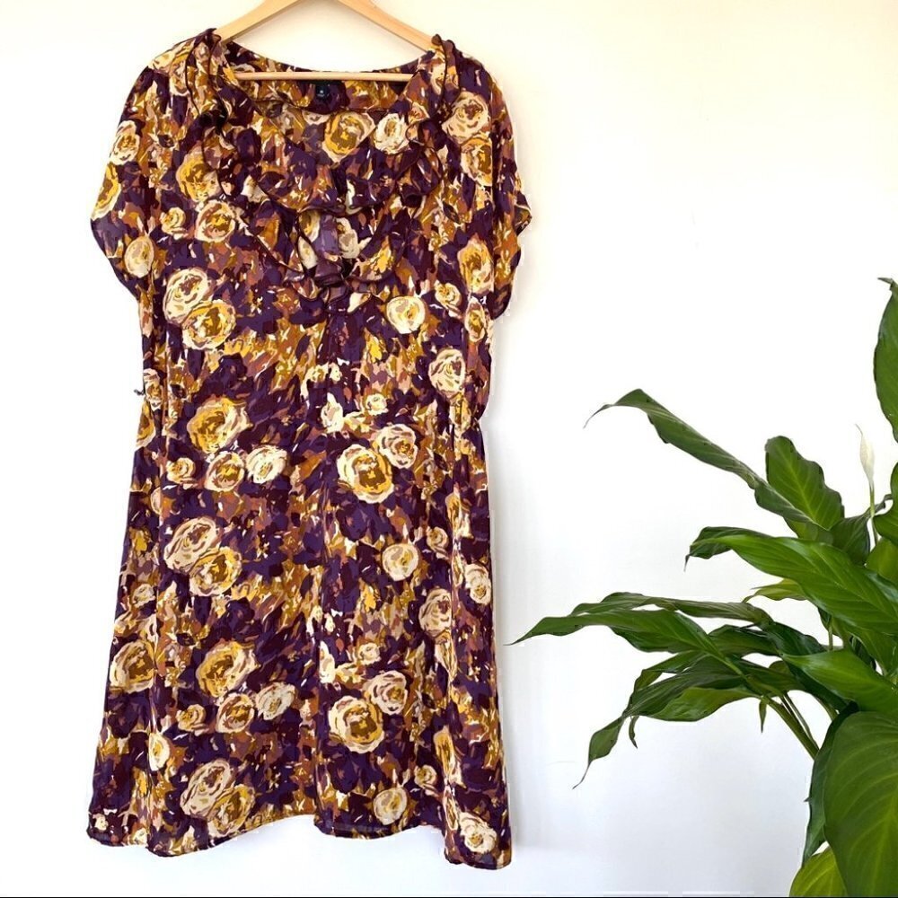 Lands End floral print midi dress with ruffle